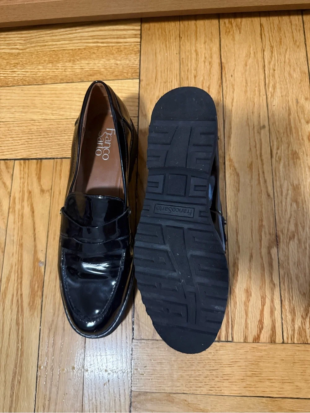 Franco Sarto Shiny Black Patent Penny Loafers